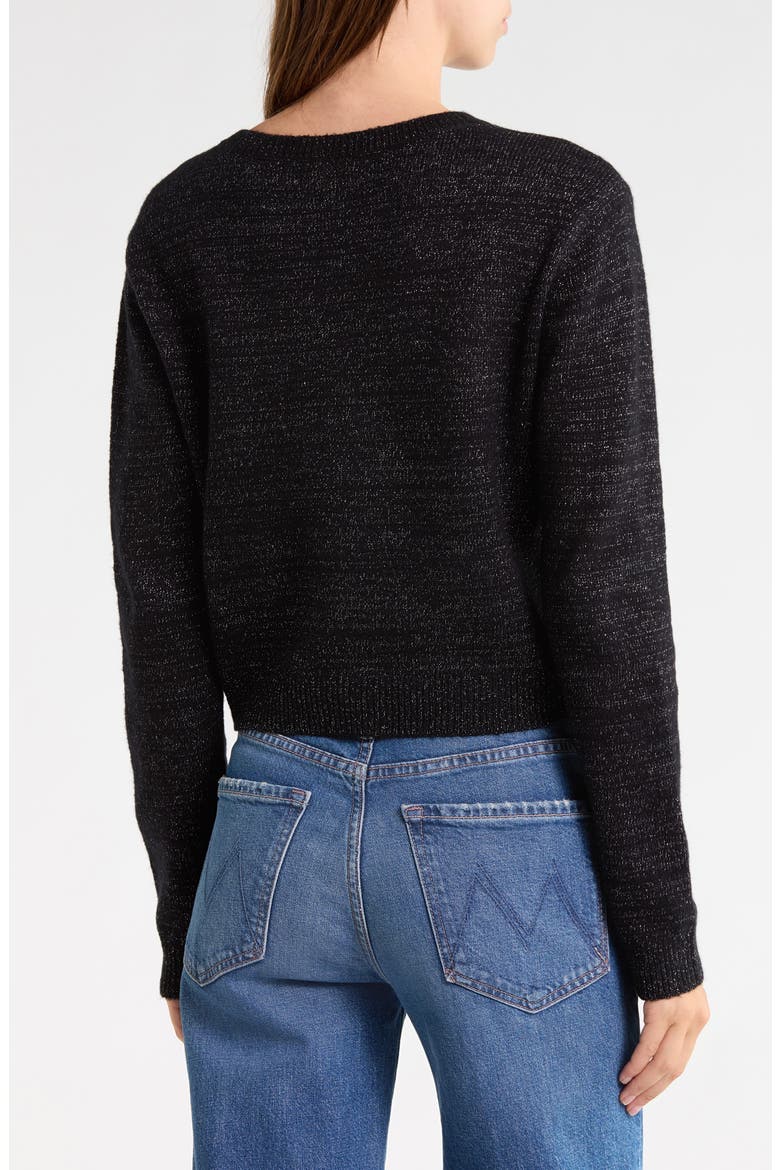 Metallic Crewneck Cardigan, Alternate, color, BLACK- SILVER LUREX