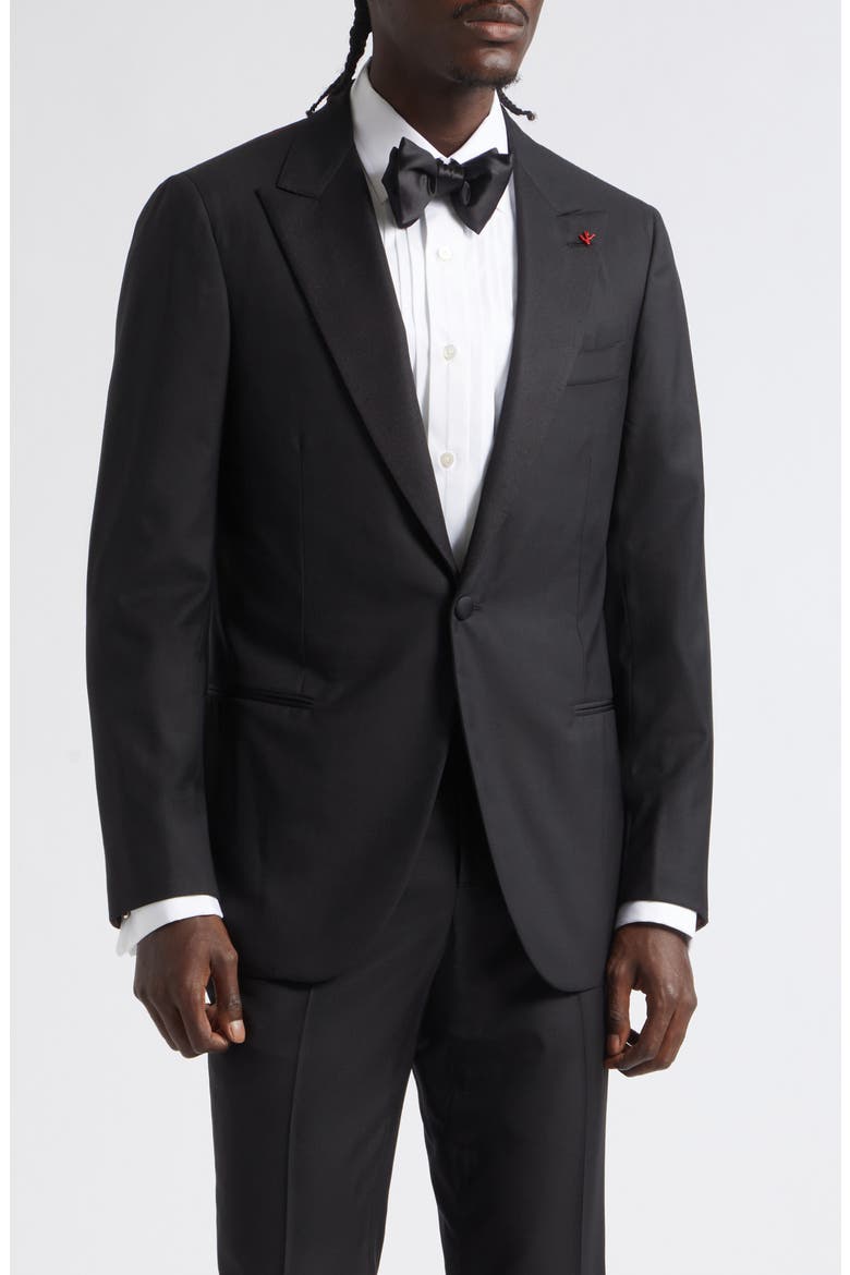 Sanita Super 160s Wool Peak Lapel Tuxedo, Alternate, color, BLACK