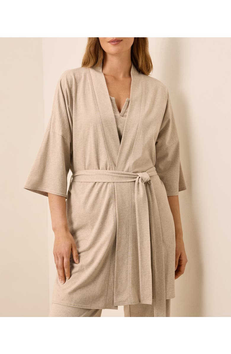 Pact Organic Staycation Short Robe, Alternate, color, Flax Heather
