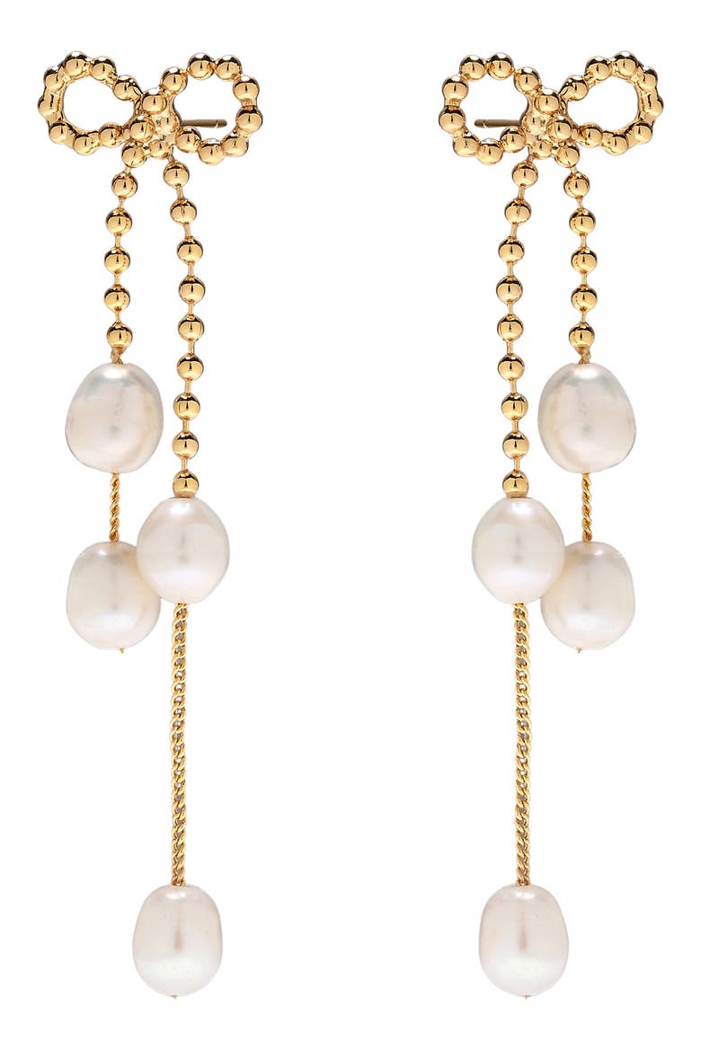 Melina Freshwater Pearl Bow Drop Earrings, Alternate, color, GOLD
