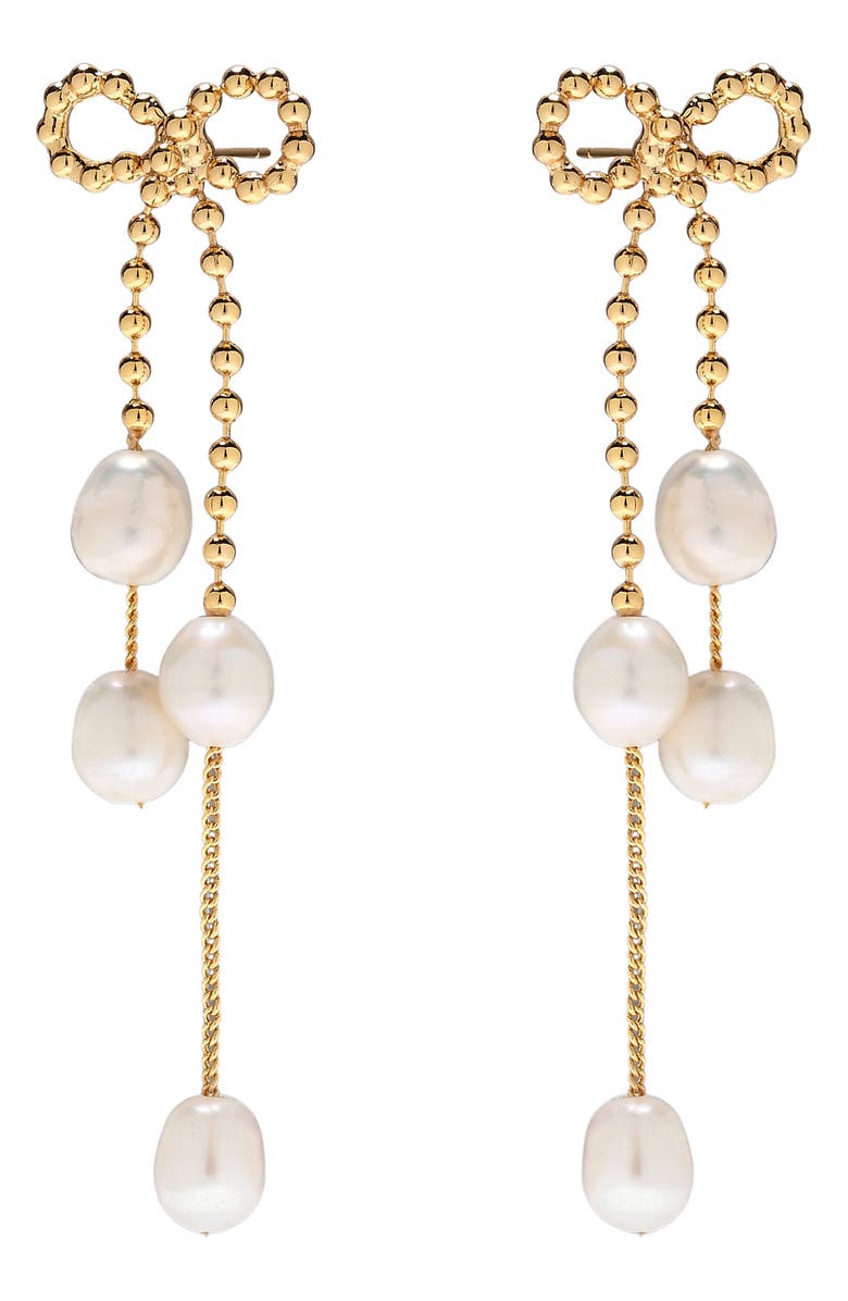 EYE CANDY LOS ANGELES Melina Freshwater Pearl Bow Drop Earrings, Alternate, color, Gold