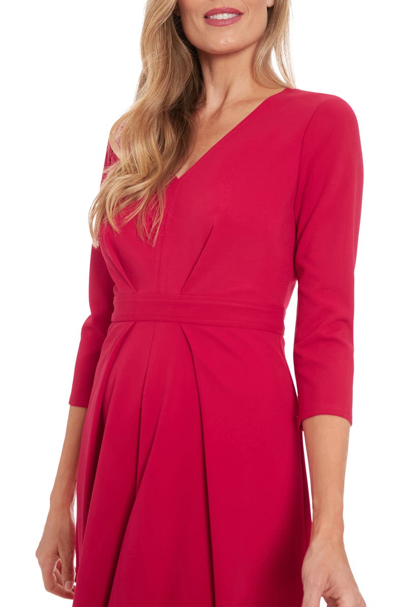 London Times V-Neck Long Sleeve Crepe Midi Dress, Alternate, color, Sangria