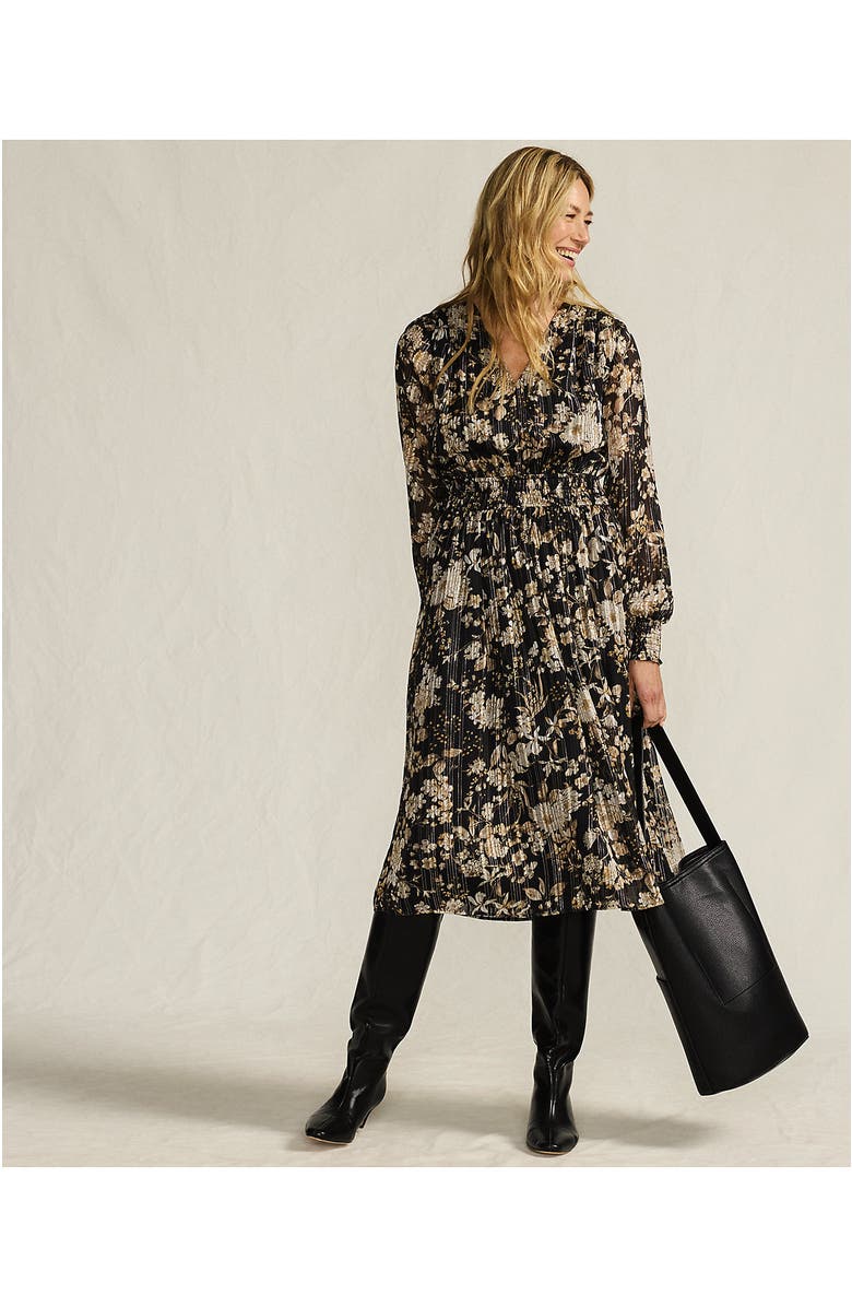 Lands' End Lurex Shadow Stripe Midi Dress, Alternate, color, Black/Pumice Stone Floral