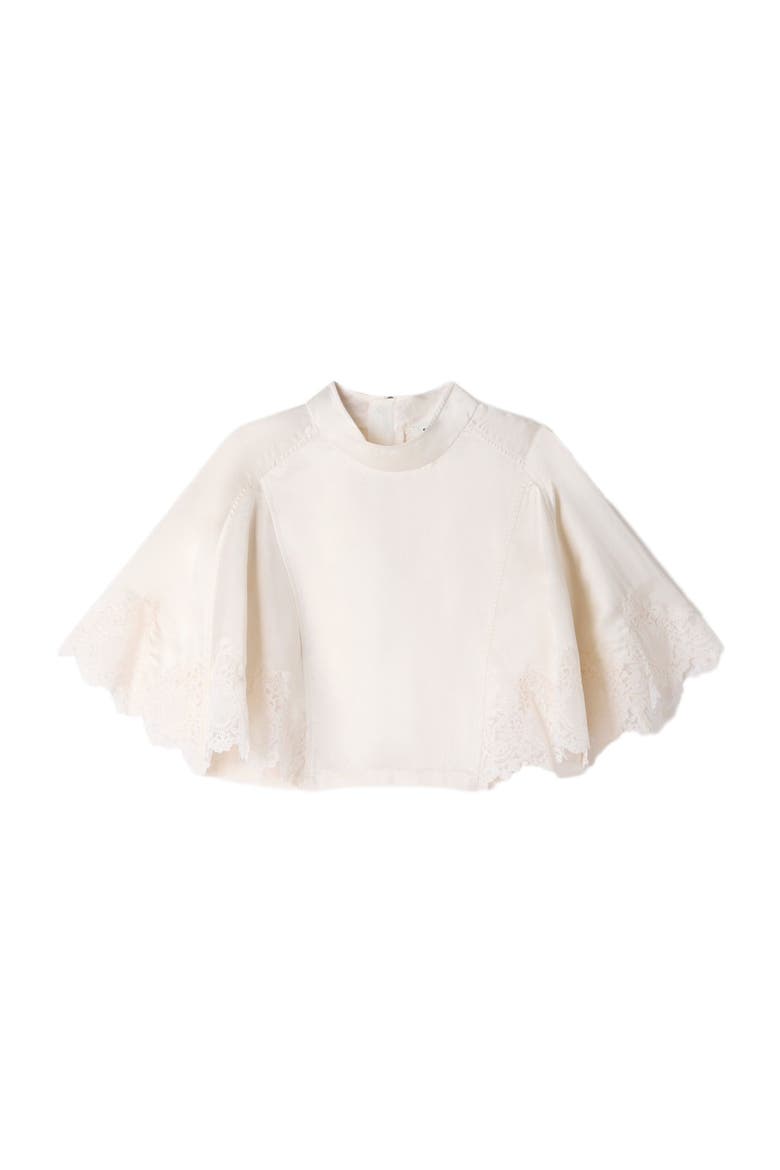 Satin cape-effect crop top, Alternate, color, Ecru