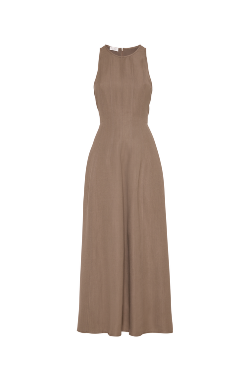 Brunello Cucinelli A-line Dress In Viscose And Linen Blend In Cocoa