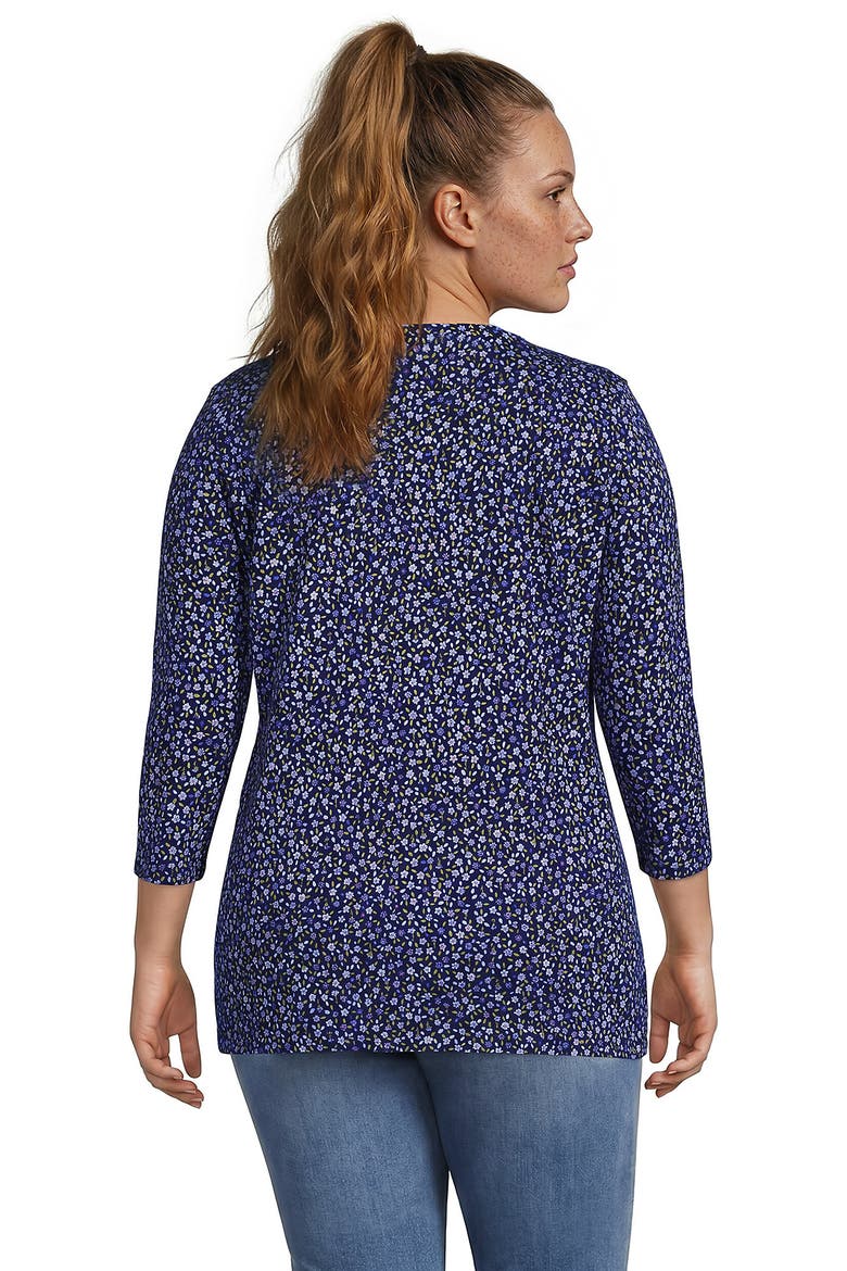 3/4 Sleeve Cotton Supima Tunic, Alternate, color, Clear Blue/Navy Ditsy Floral