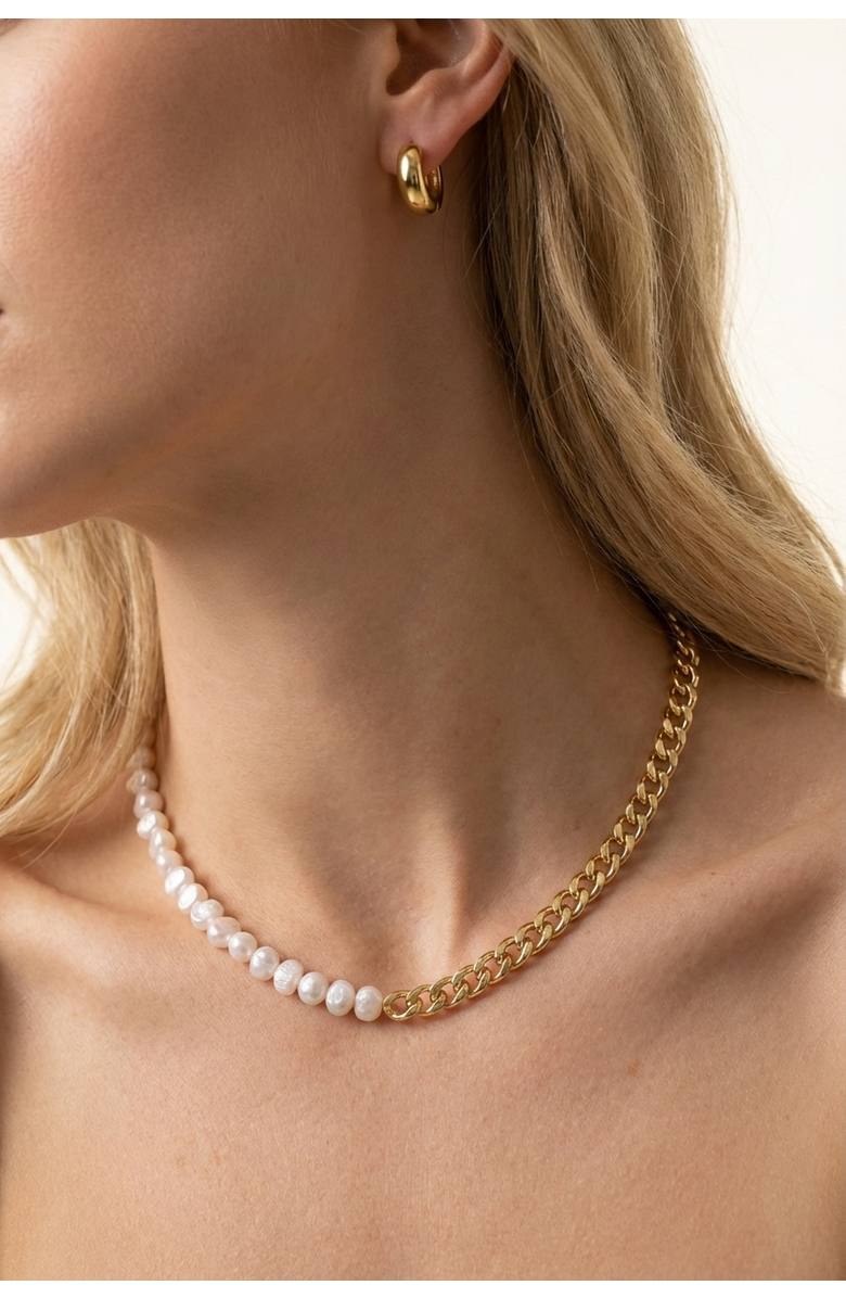 Joey Baby Baroque Pearl 18K Gold Plated Necklace And Gold Huggie Earring Set, Alternate, color, 18K Gold Plated / White Pearl