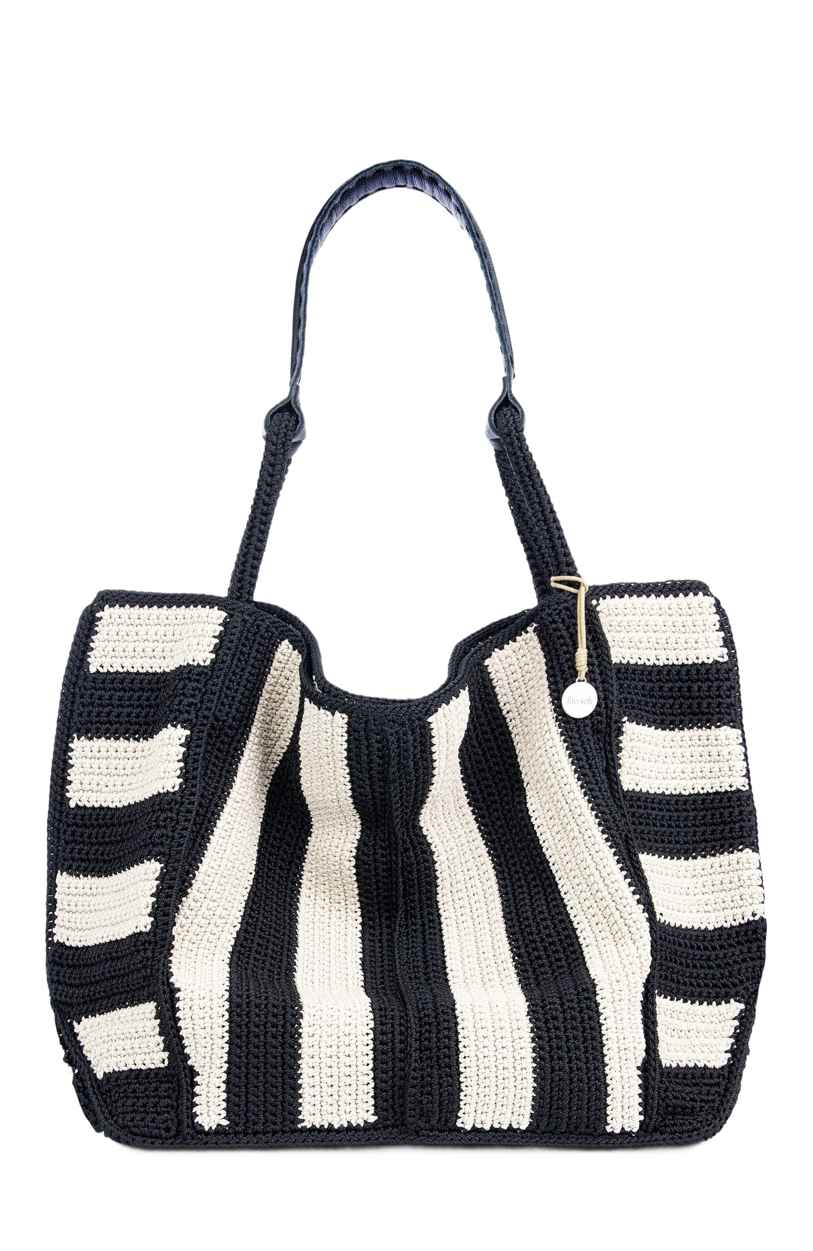 The Sak Los Feliz Large Tote Leather Bag, Main, color, Black Stripe