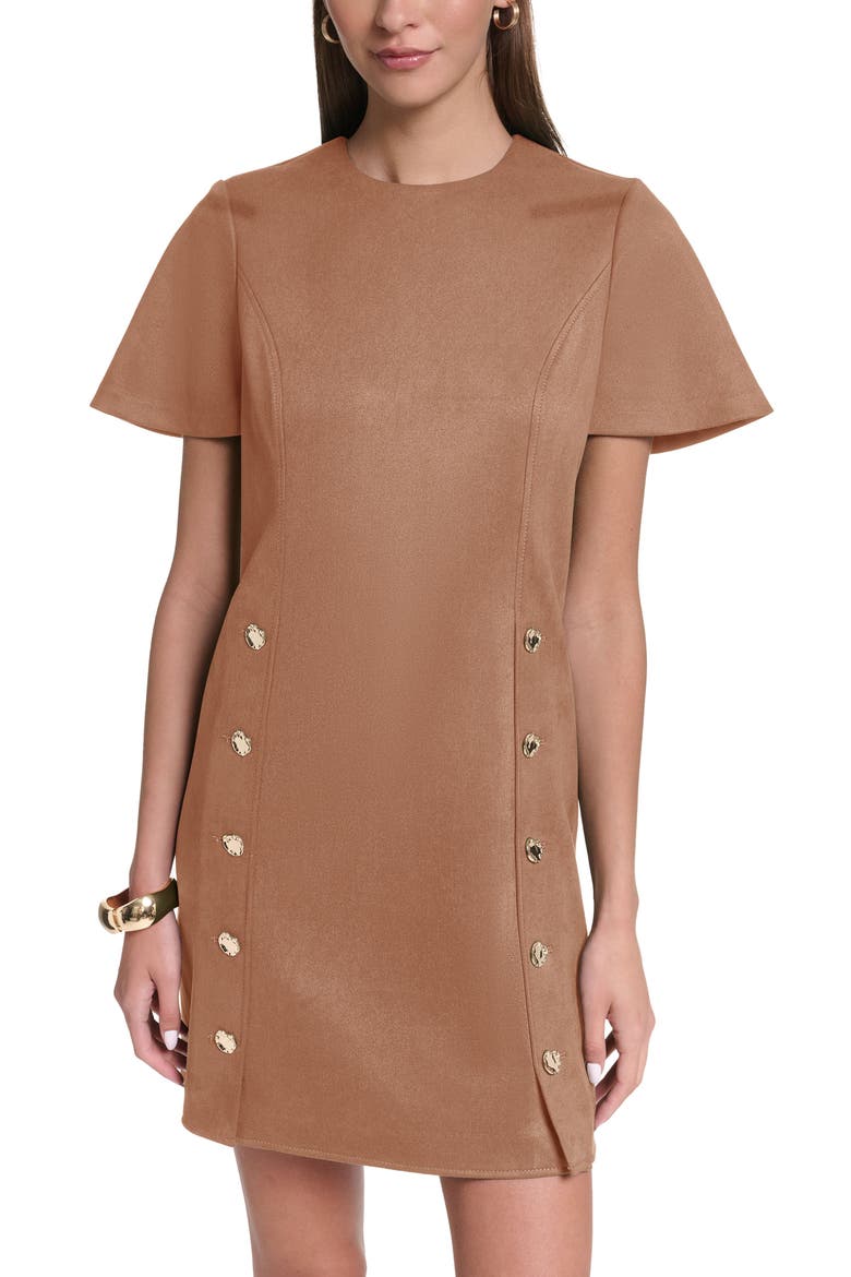 Short Sleeve Suede Shift Dress, Alternate, color, Spiced Almond