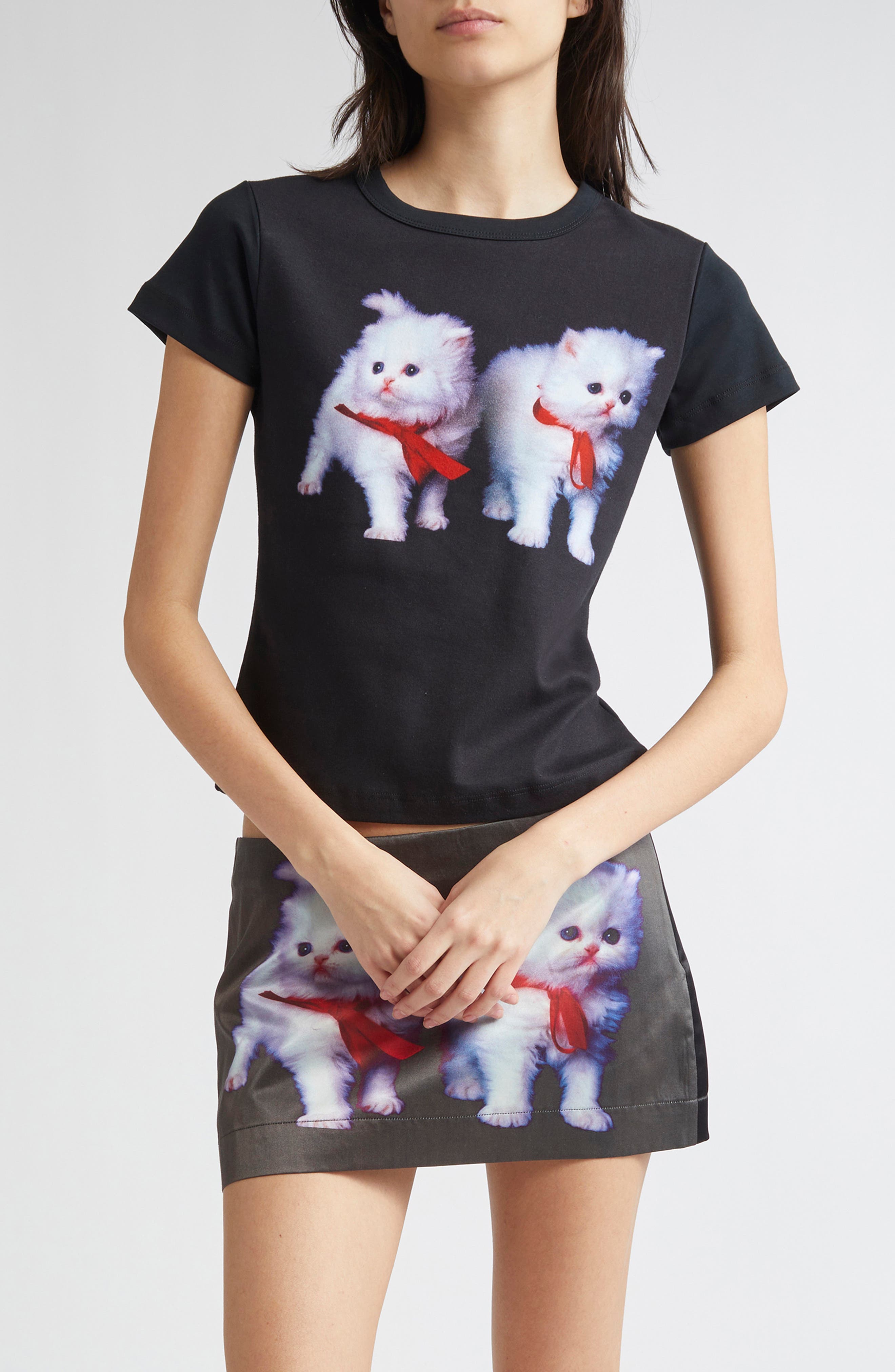 Ashley Williams Two Kittens Graphic Baby Tee (Women) | Nordstrom
