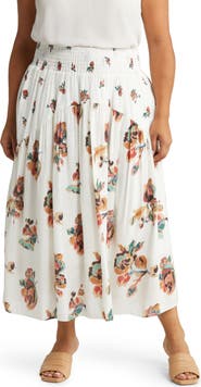 Vince Ikat Smocked Floral Print Skirt