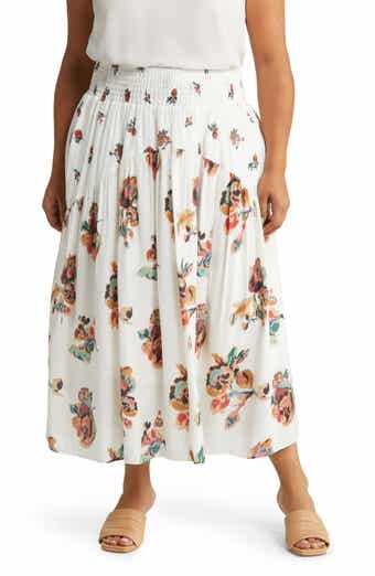Vince Ikat Smocked Floral Print Skirt