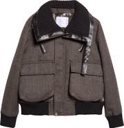 Sacai Mixed Media Wool Herringbone & Nylon Down Puffer Jacket