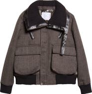 Sacai Mixed Media Wool Herringbone & Nylon Down Puffer Jacket