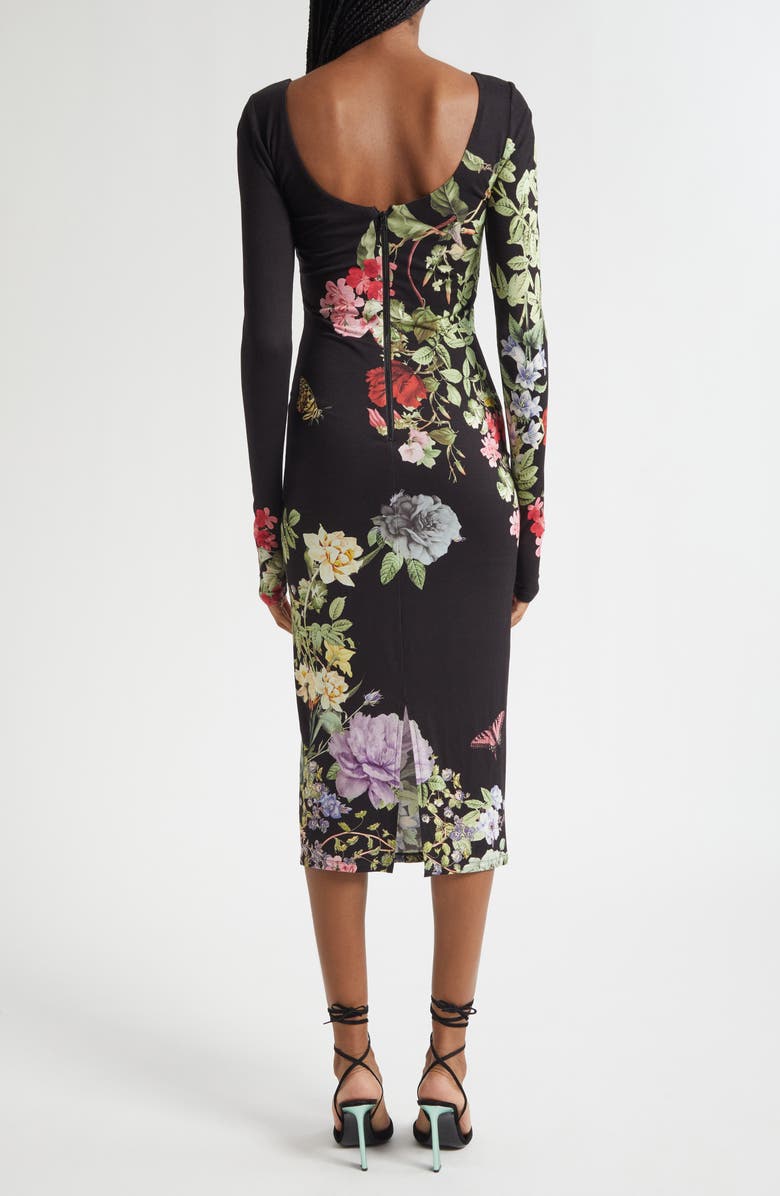 Alice + Olivia Delora Floral Print Long Sleeve Body-Con Dress, Alternate, color, Venus Floral