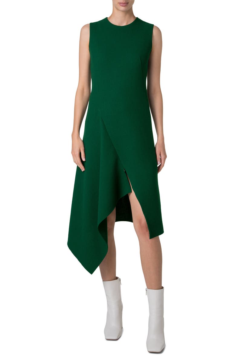 Akris Asymmetric Virgin Wool Crepe Dress, Main, color, 