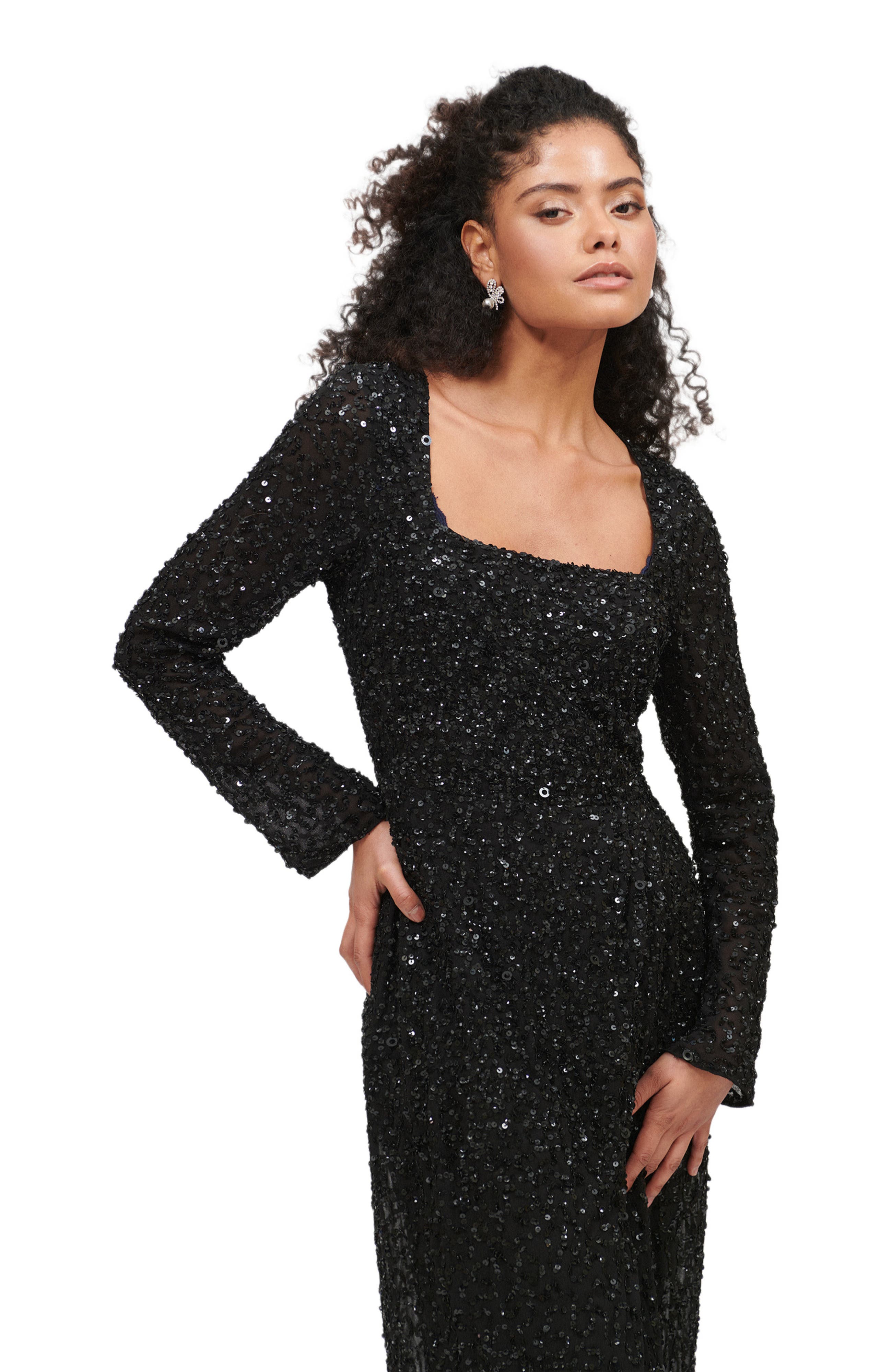 Embellished Sequin Beaded Maxi Dress With Wrap Bottom - image 2
