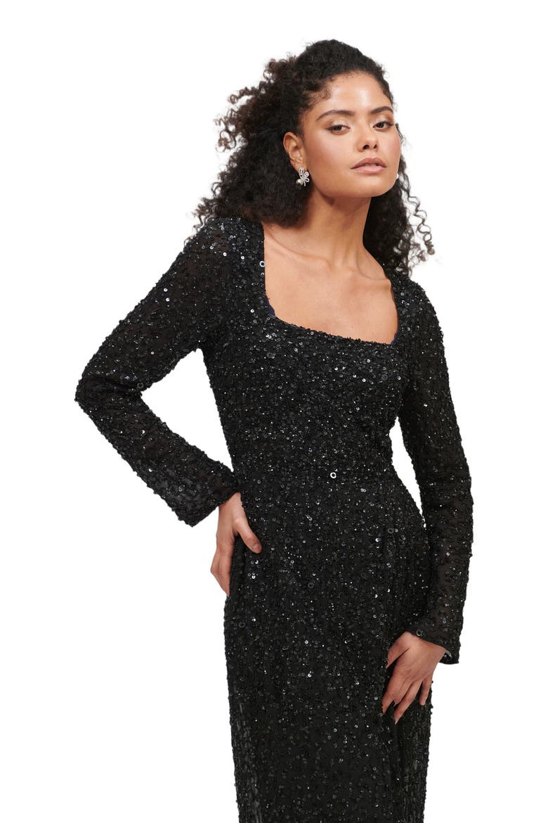 Embellished Sequin Beaded Maxi Dress With Wrap Bottom, Alternate, color, BLACK
