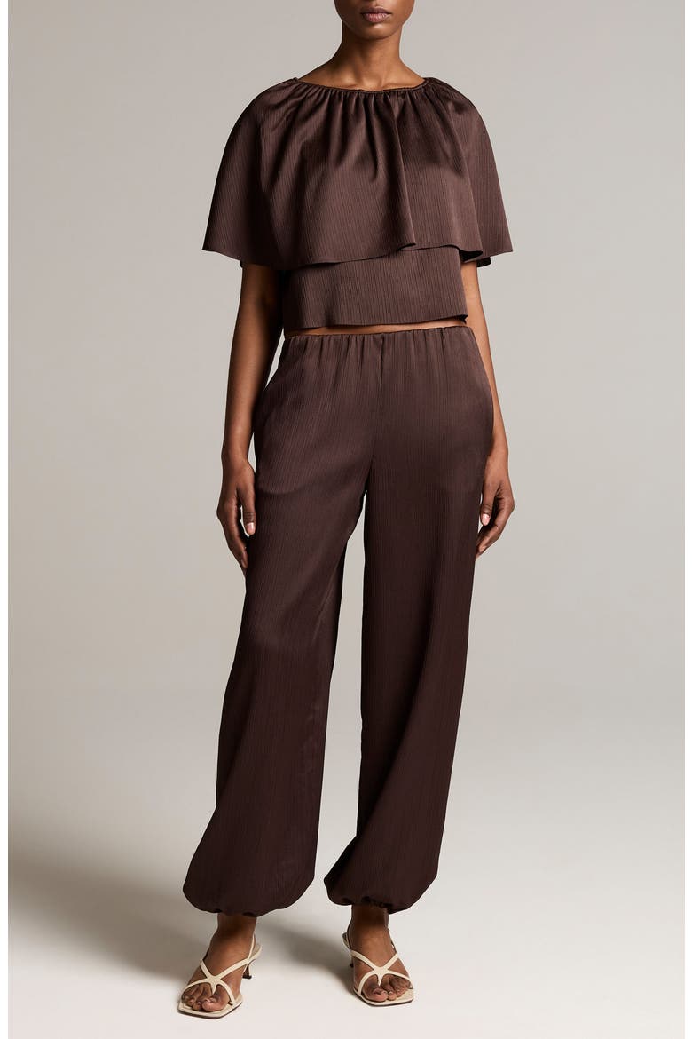 Plissé Drawcord-Hem Satin Pants, Alternate, color, IRON