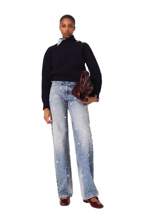 Wide-leg embroidered jeans