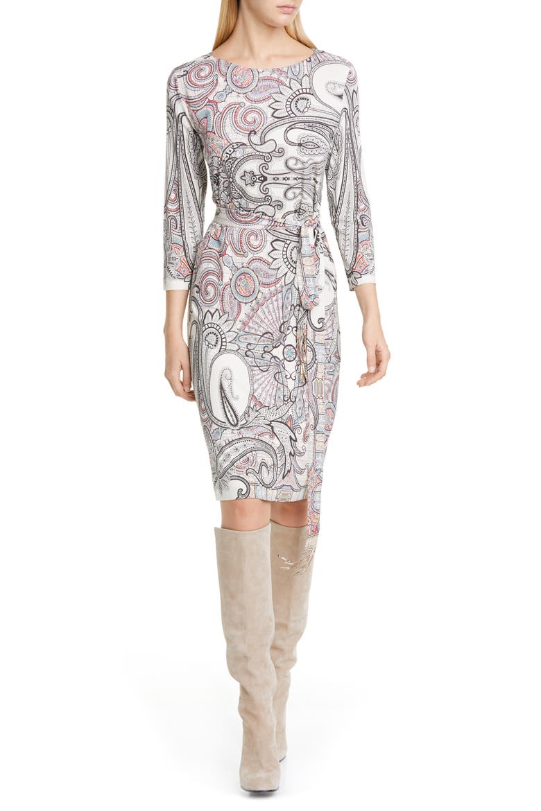 Paisley Print Jersey Dress, Main, color, WHITE