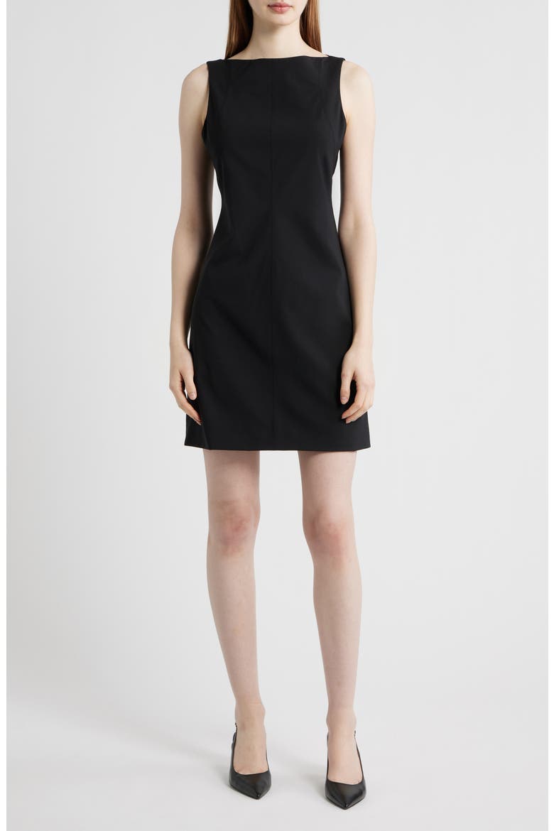 Stretch Wool Boat Neck Minidress, Main, color, BLACK