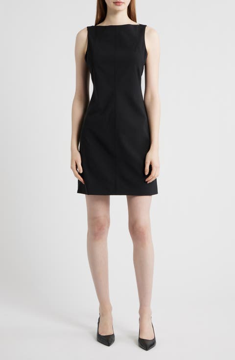 Stretch Wool Boat Neck Minidress