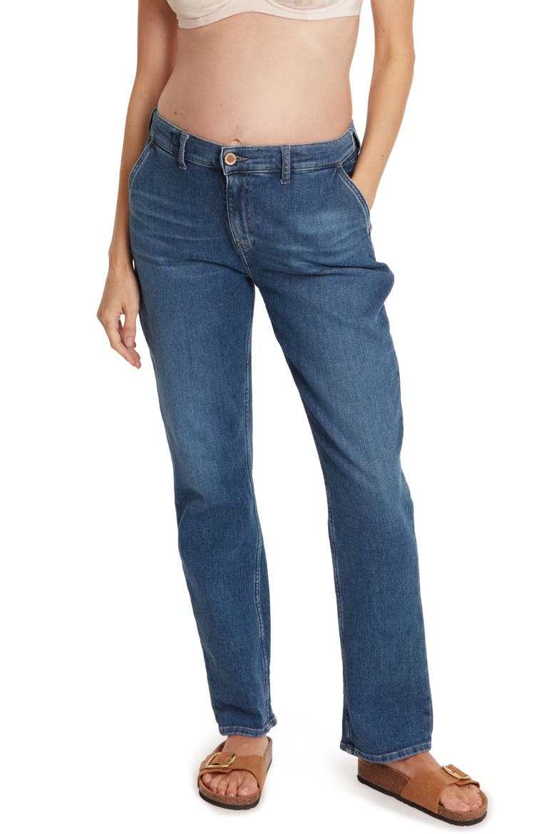Carrie Mom fit maternity and post partum jeans, Main, color, MID BLUE USED