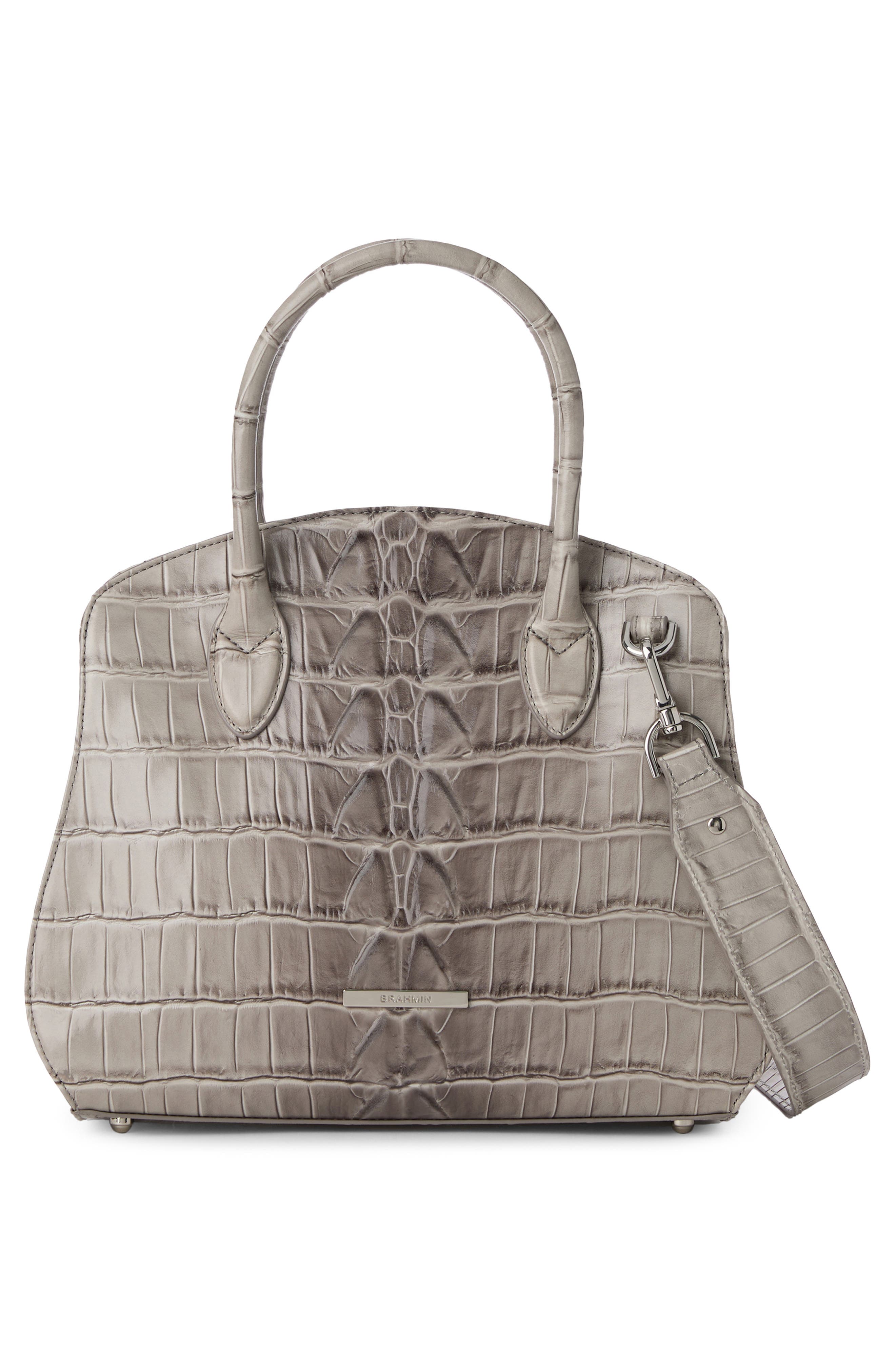 Brahmin Rosetta Croc Embossed Leather Satchel, Alternate, color, Mindful Grey
