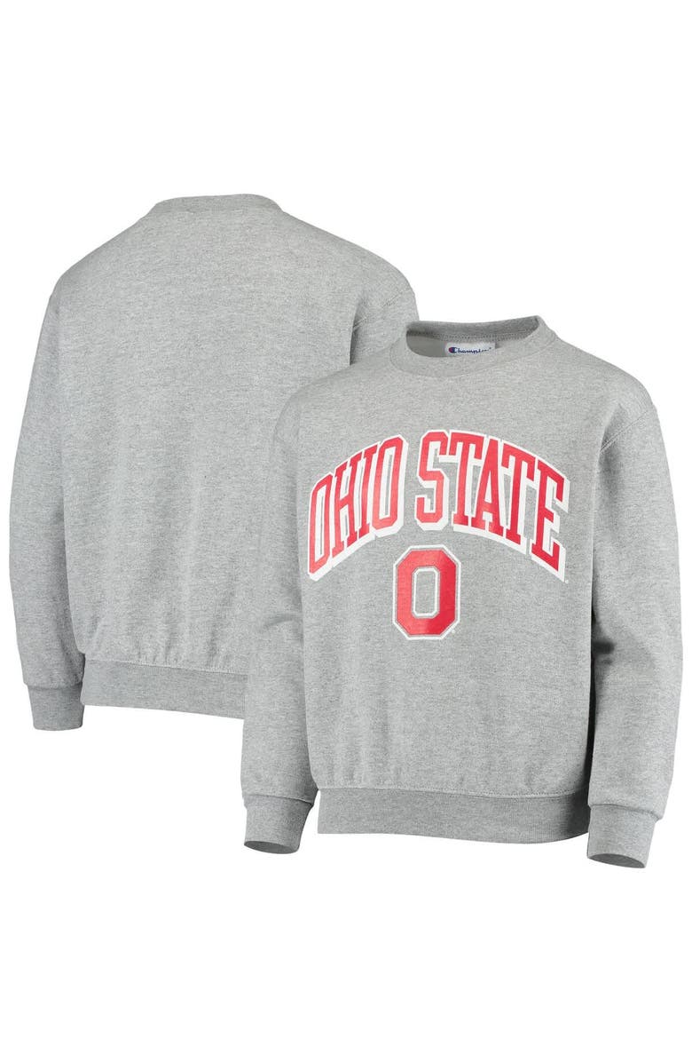 Champion Youth Champion Heathered Gray Ohio State Buckeyes Powerblend Pullover Sweatshirt, Main, color, 