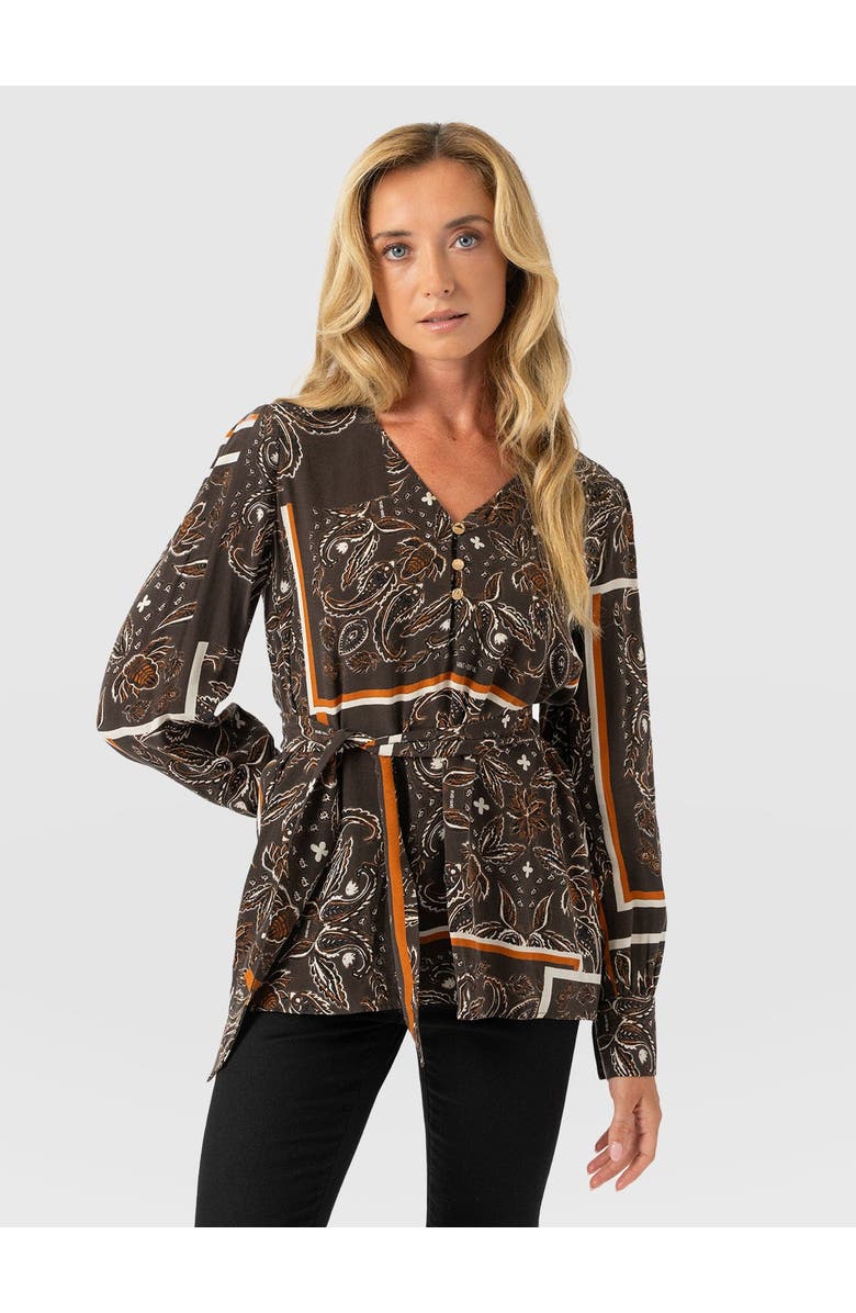 Saint + Sofia Joselyn V-Neck Blouse, Main, color, Brown Paisley