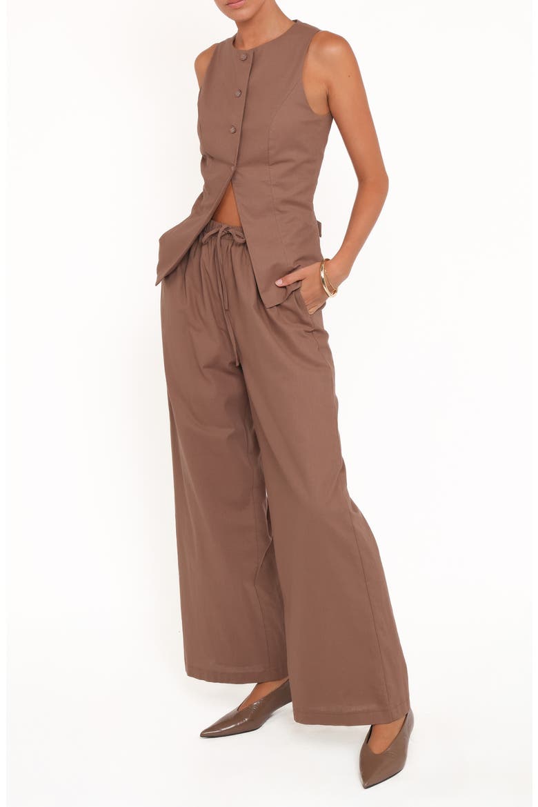 Caitlin Button-Up Top & Drawstring Pants Set, Alternate, color, BROWN