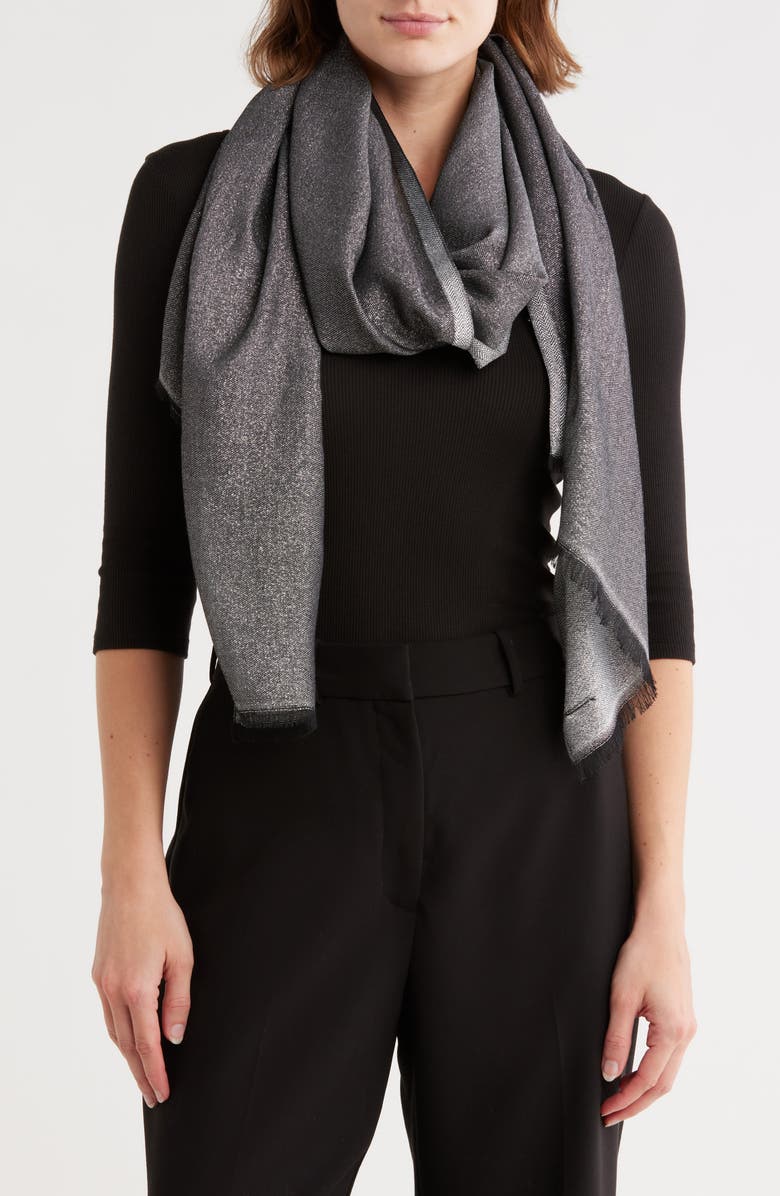 Calvin Klein Metallic Shimmer Scarf, Main, color, Black/ Silver Metallic