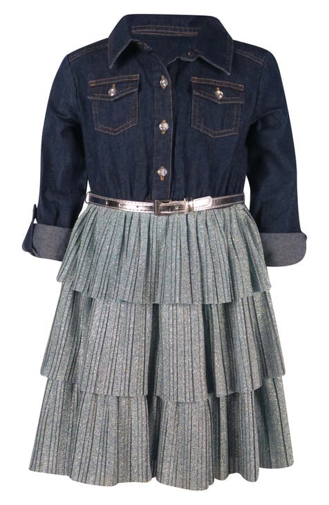 Kids' Denim Bodice Tiered Ruffle Dress (Toddler & Little Kid)