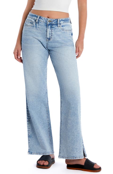 Clever Side Slit High Waist Wide Leg Jeans