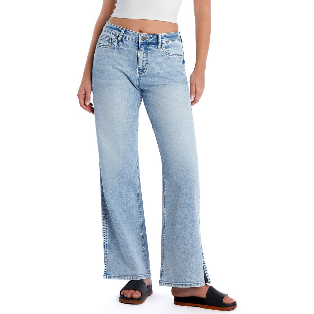 Hint Of Blu Clever Side Slit High Waist Wide Leg Jeans In Authentic Blue