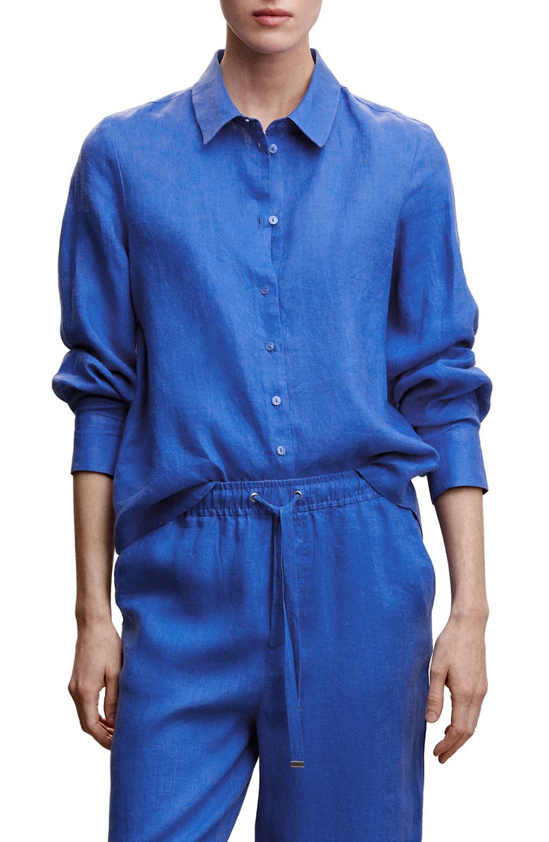 MANGO Linen Button-Up Shirt, Main, color, 
