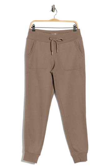 Calvin Klein Rib Trim Fleece Joggers In Brown