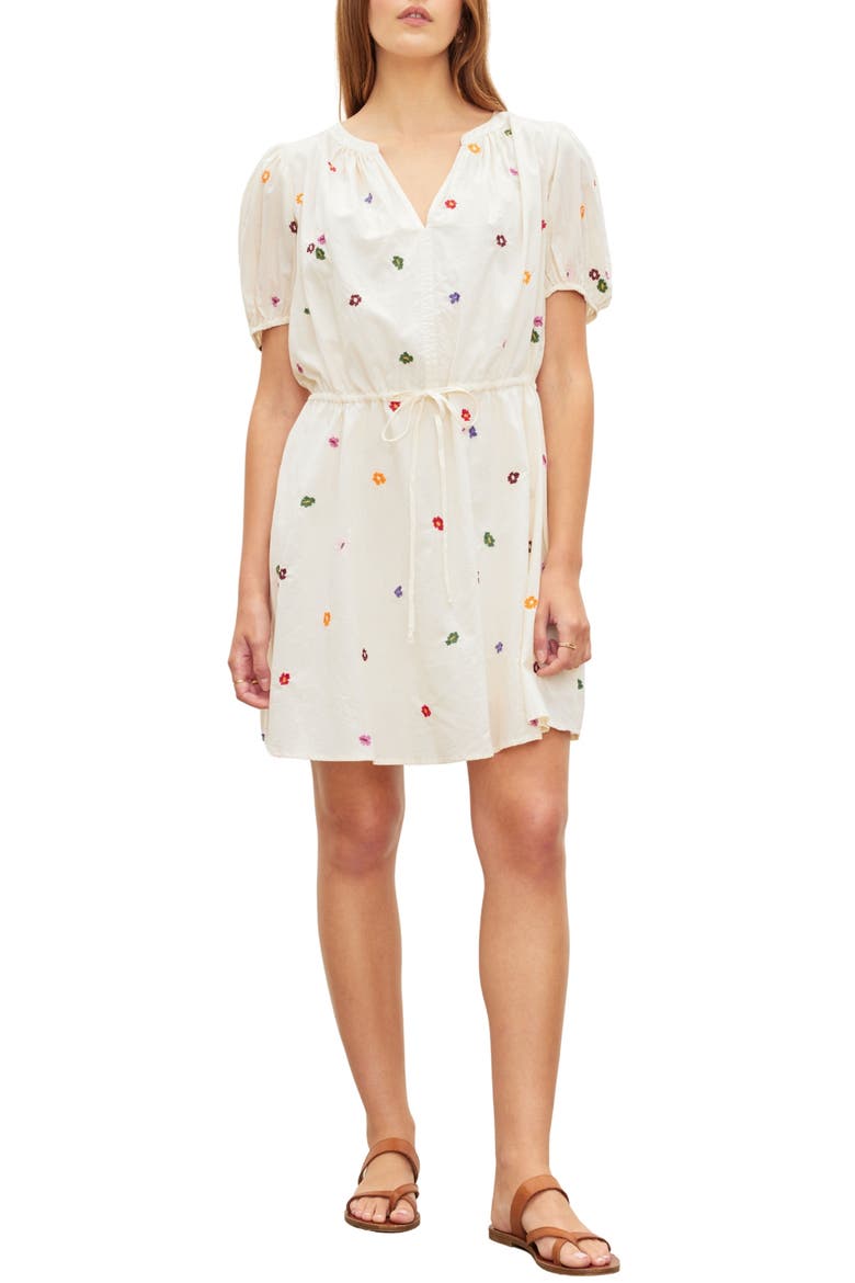 Cleo Embroidered Cotton Minidress, Main, color, CREAM