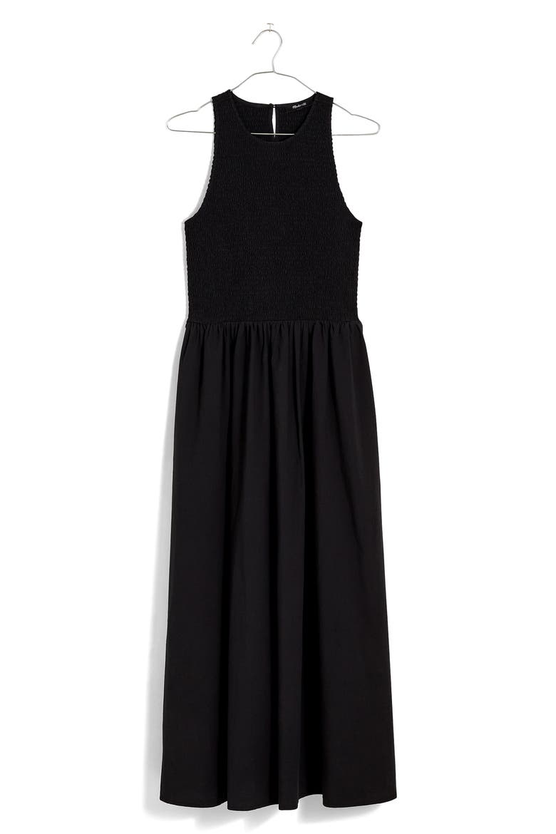 The Melody Smocked Sleeveless Midi Dress, Alternate, color, TRUE BLACK