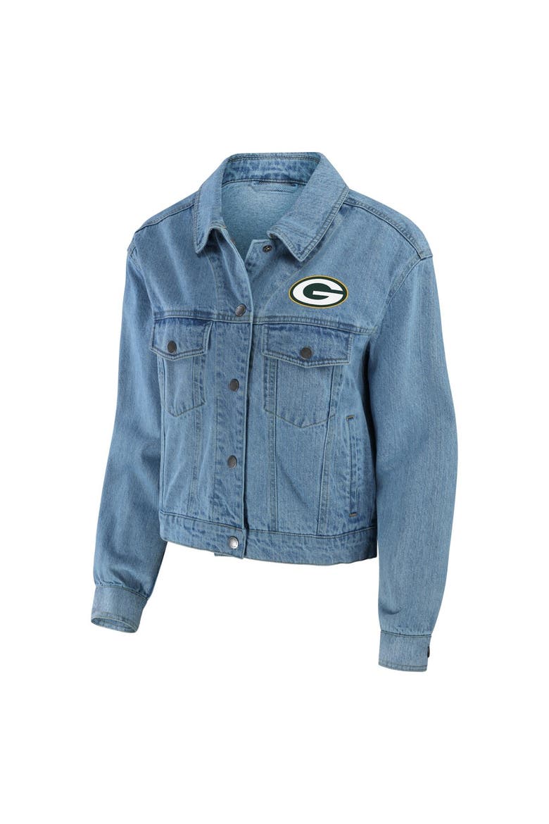 Women's WEAR by Erin Andrews Green Bay Packers Full-Snap Denim Jacket, Alternate, color, Blue