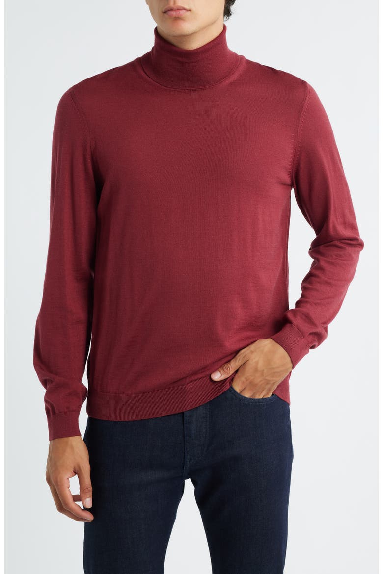 Musso Virgin Wool Turtleneck Sweater, Main, color, DARK RED