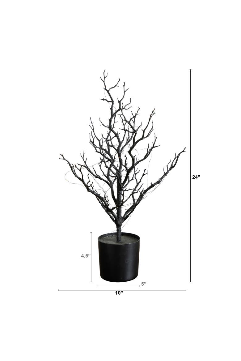 2-ft Pre-Lit Artificial Halloween Black Spooky Twig Tree with 60 Orange & Purple Copper Wire String LED Lights, Alternate, color, Black