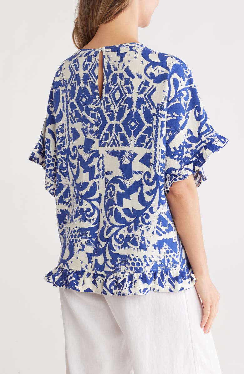 PATRIZIA LUCA Ruffle Short Sleeve Top, Alternate, color, Blue