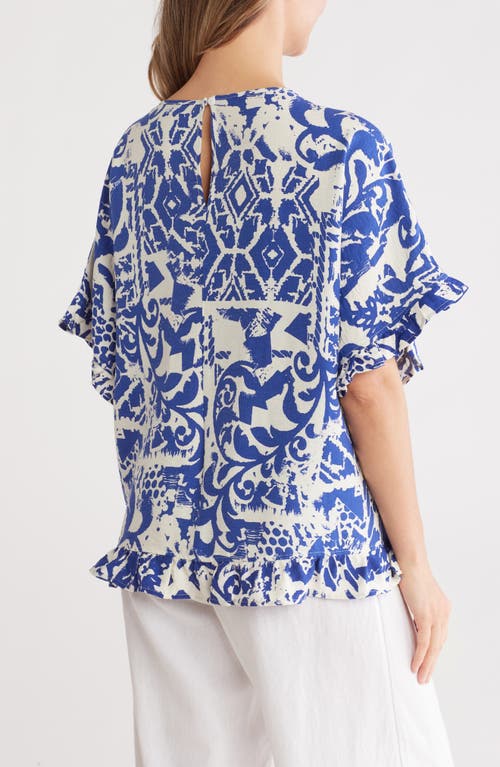 Patrizia Luca Ruffle Short Sleeve Top In Blue