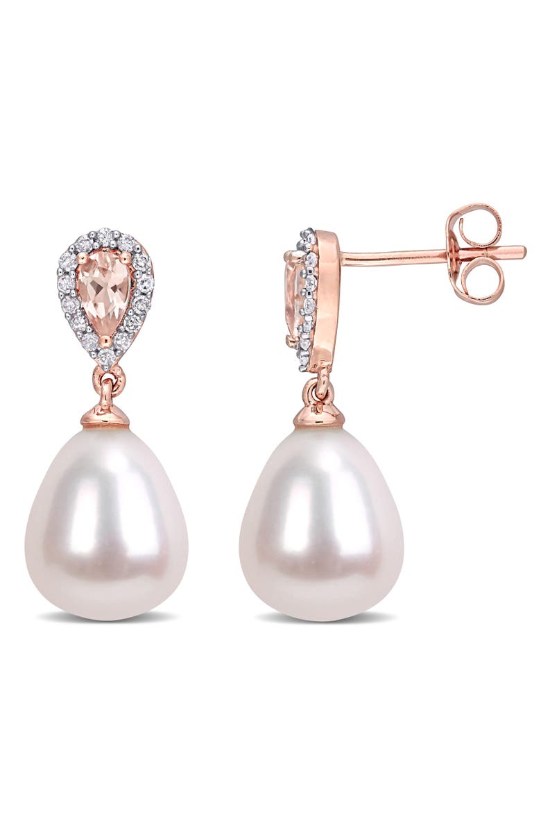 Julianna B. Pearl, Morganite & Diamond Drop Earrings 10k, Main, color, Morganite