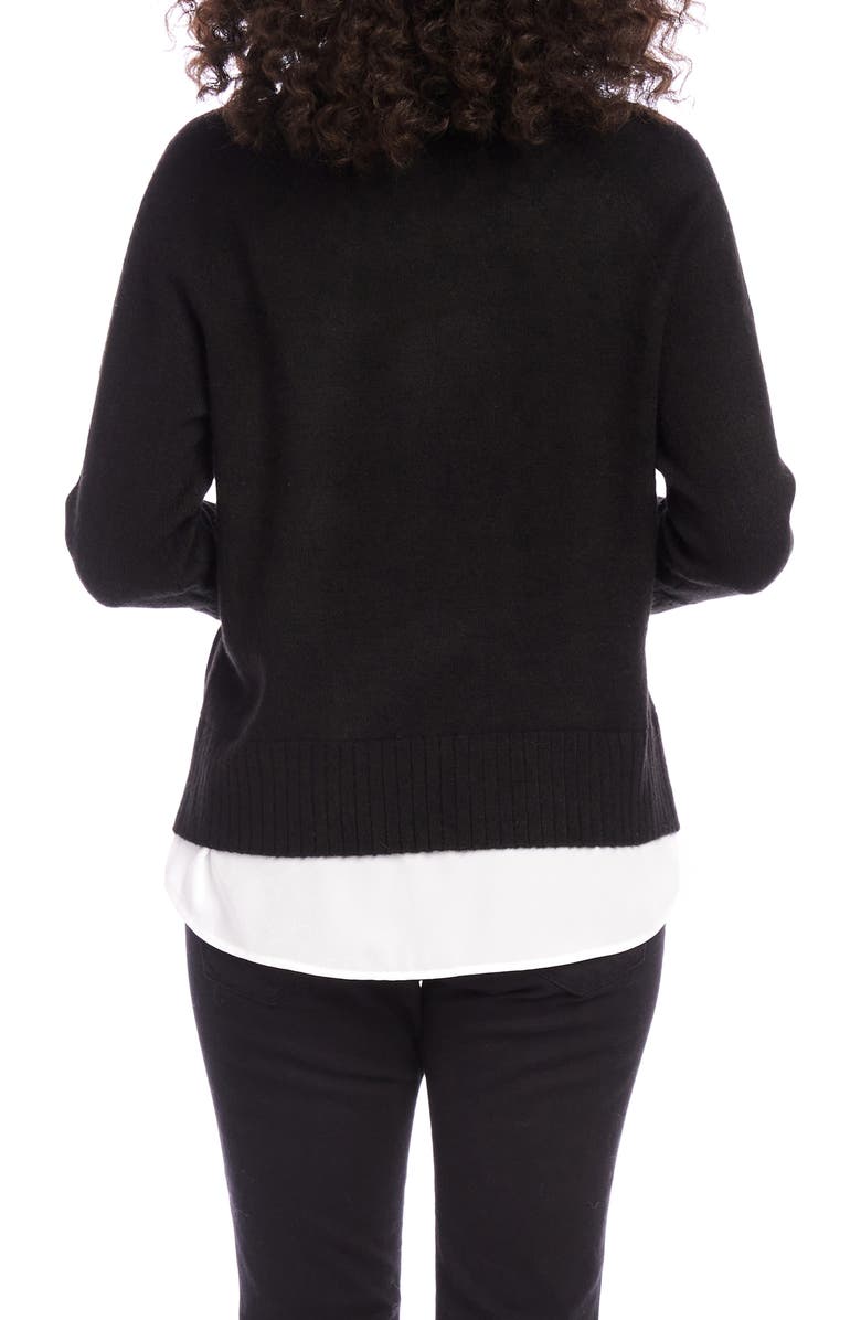 Karen Kane Mixed Media Layered Turtleneck Sweater, Alternate, color, Black
