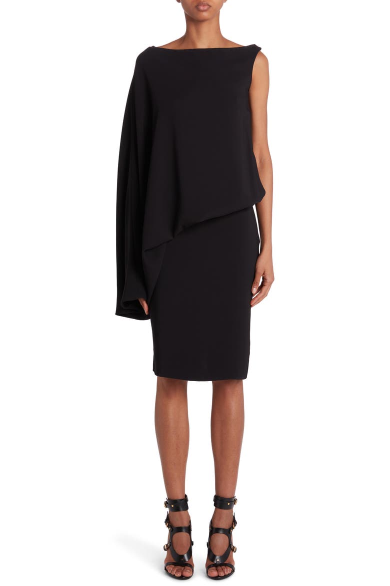 Asymmetric Stretch Cady Dress, Main, color, BLACK
