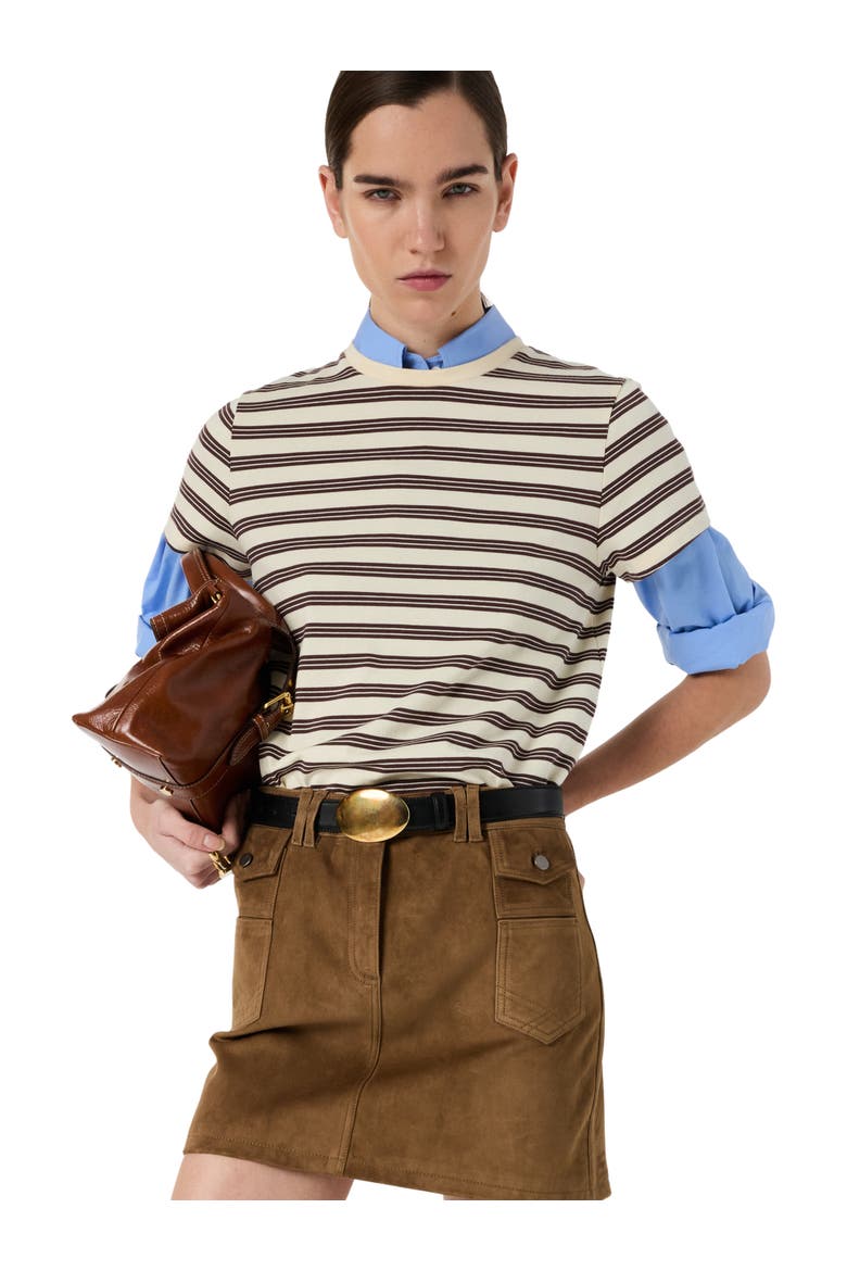 Maysane Crew Neck Striped T-Shirt, Main, color, Brown
