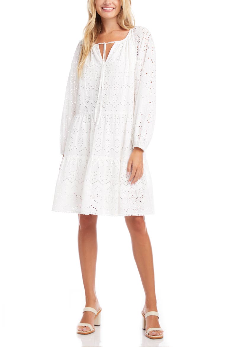 Tiered Long Sleeve Eyelet Dress, Alternate, color, OFF-WHITE